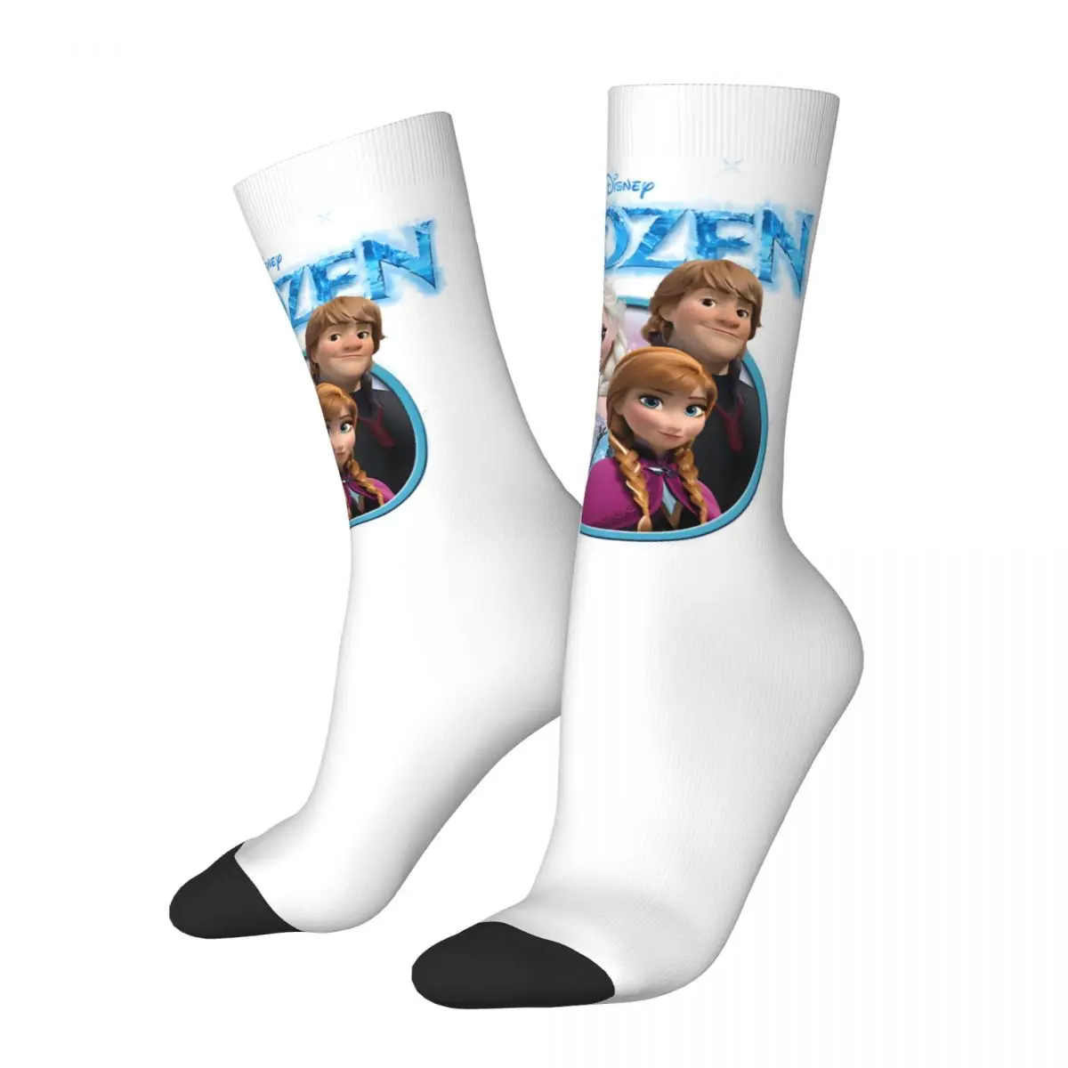 FunnyFamily Humor Sock for Men Hip Hop Vintage Disney Frozen Elsa Happy Seamless Pattern Printed Boys Crew Sock Novelty Gift