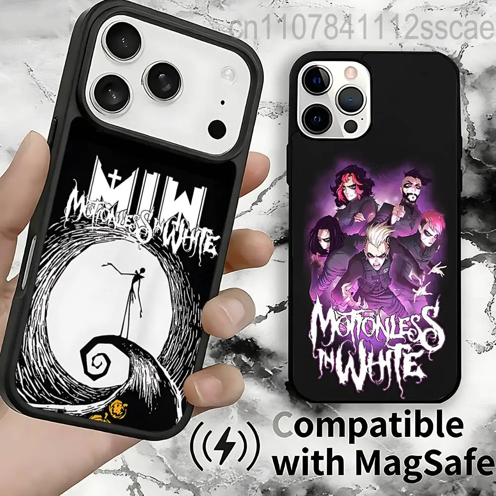 

Магнитный беспроводной чехол для зарядки Motionless In White для iPhone 11, 12, 13, 14, 15, 16, 17, Pro, Max, Plus, противоударный чехол