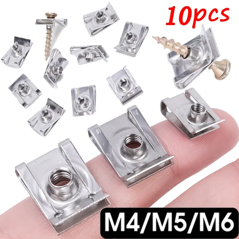 10pcs U-Shaped Fastener Stainless Steel WithThreaded Nut Clip for Car Motorcycle Truck Bumper Car Rust Protection Clip