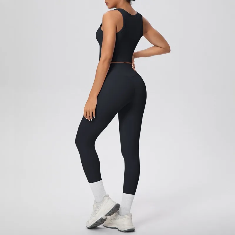 

Women's Brushed Solid Color Yoga Suit Breathable Slim Fit Quick Drying Vest Long Pants Sports Suit Outdoor Casual Fitness Suit