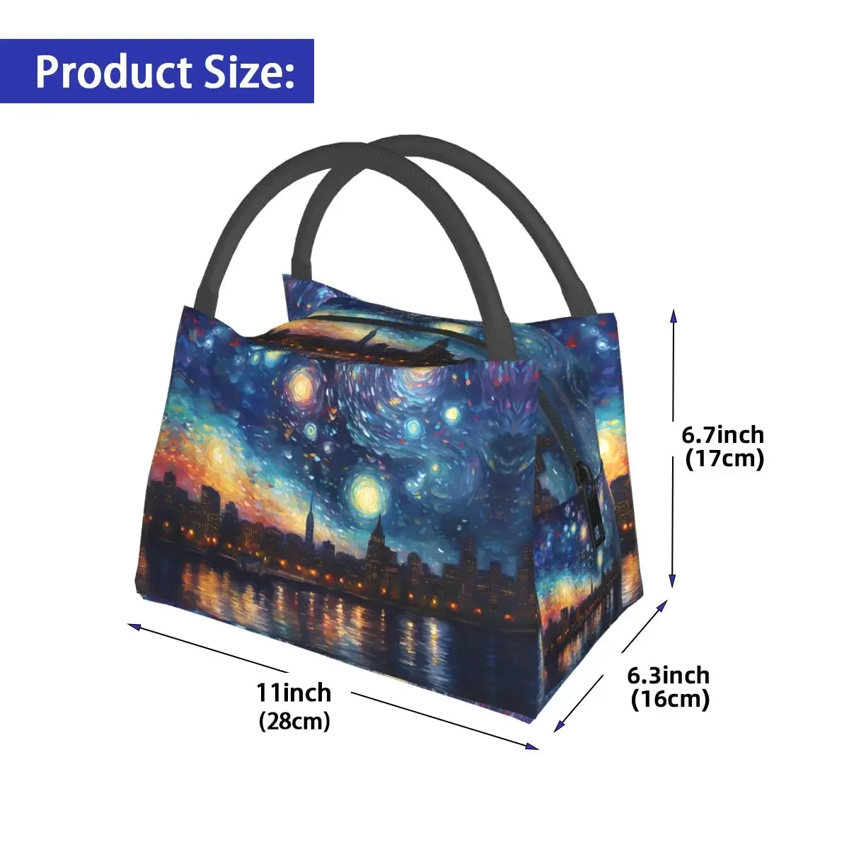 Starry Night Print Lunch Bag Boston Skyline Portable Lunch Box Travel Graphic Design Cooler Bag Fun Oxford Thermal Lunch Bags