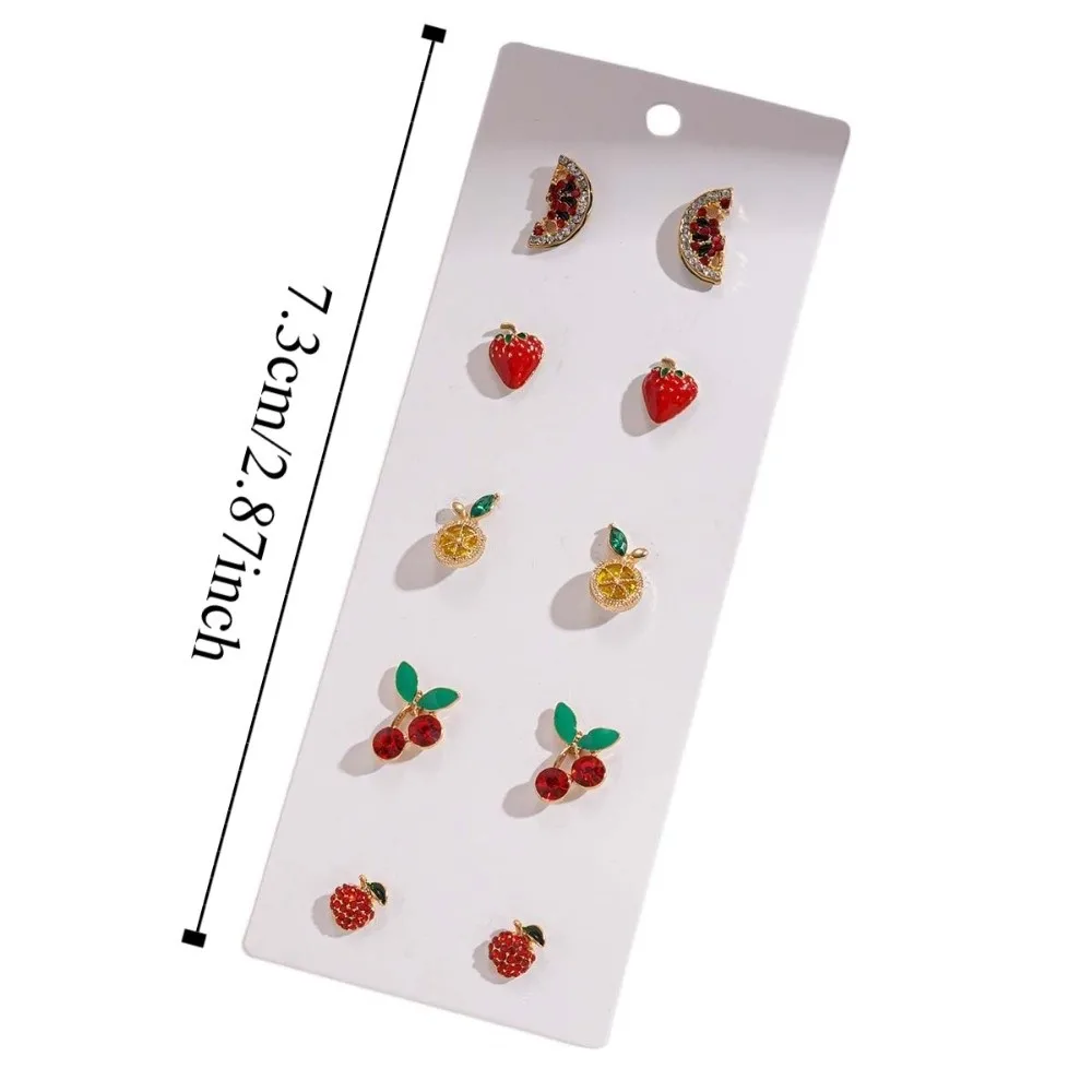 Strawberry Lemon Fruits Studs Earrings Crystal Rhinestone Creative Mini Cherry Earrings Orange Cherry Simulation