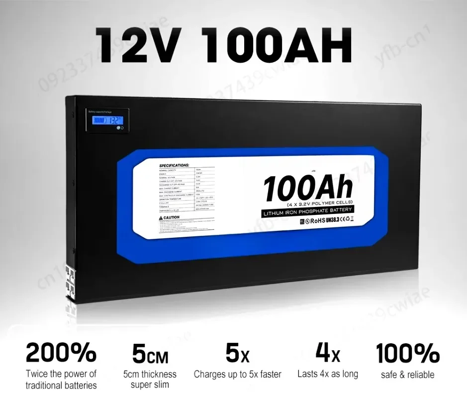 ATEM POWER Deep Cycle 12v 100ah Slimline BMS Slim Lifepo4 Lithium Ion Battery Pack For RV