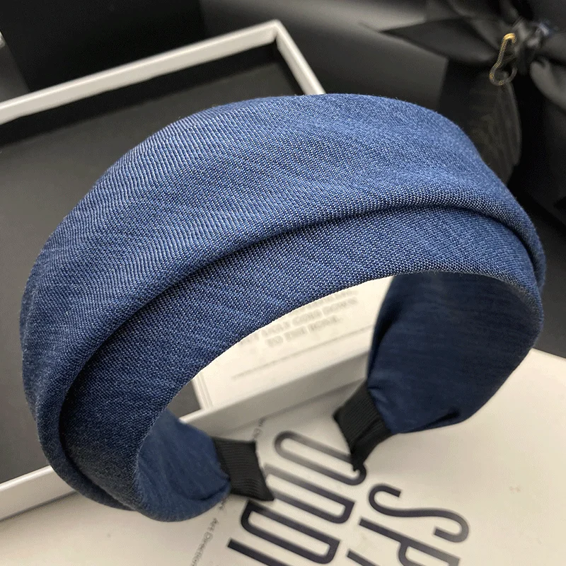 

Vintage Denim Blue New hairpin hoop female high skull top adult out shopping high-end feeling wide edge hairpin hoop