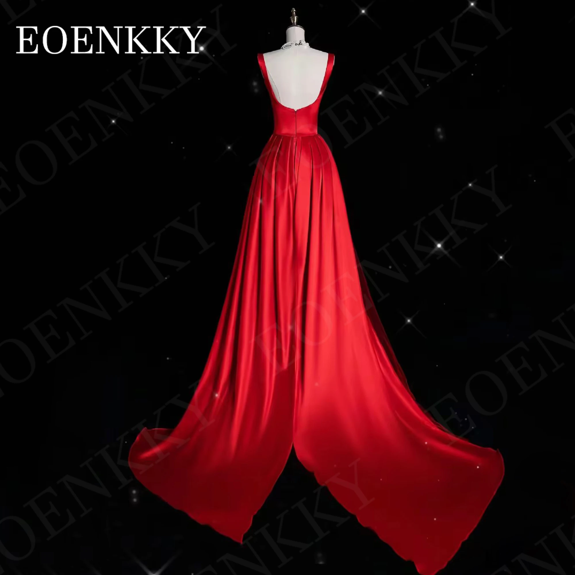 Elegant Satin Evening Dresses Prom Burgundy Split Backless Banquet Party Dress Spaghetti Straps فساتين سهرة Simple Saudi Arabia