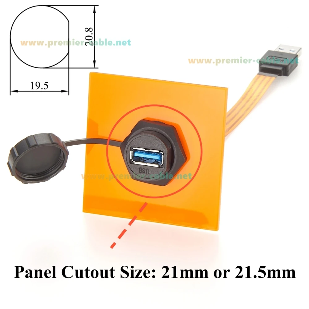 IP67 USB 3.0 Flush Panel Mount Extension Cable 5Gbps Type-A Male to Female FPC Flat Ribbon Flexible Data Cable for PC, Scanner