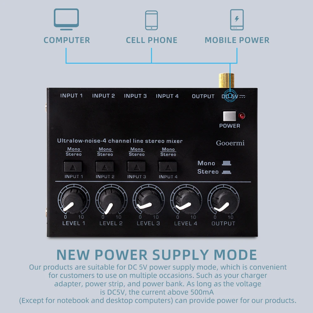 -Max400Mini o 믹서 라인 믹서, DC 5V, 4-스테레오 울트라, 저소음 4채널 서브 믹싱용, 소형 클럽에 이상적