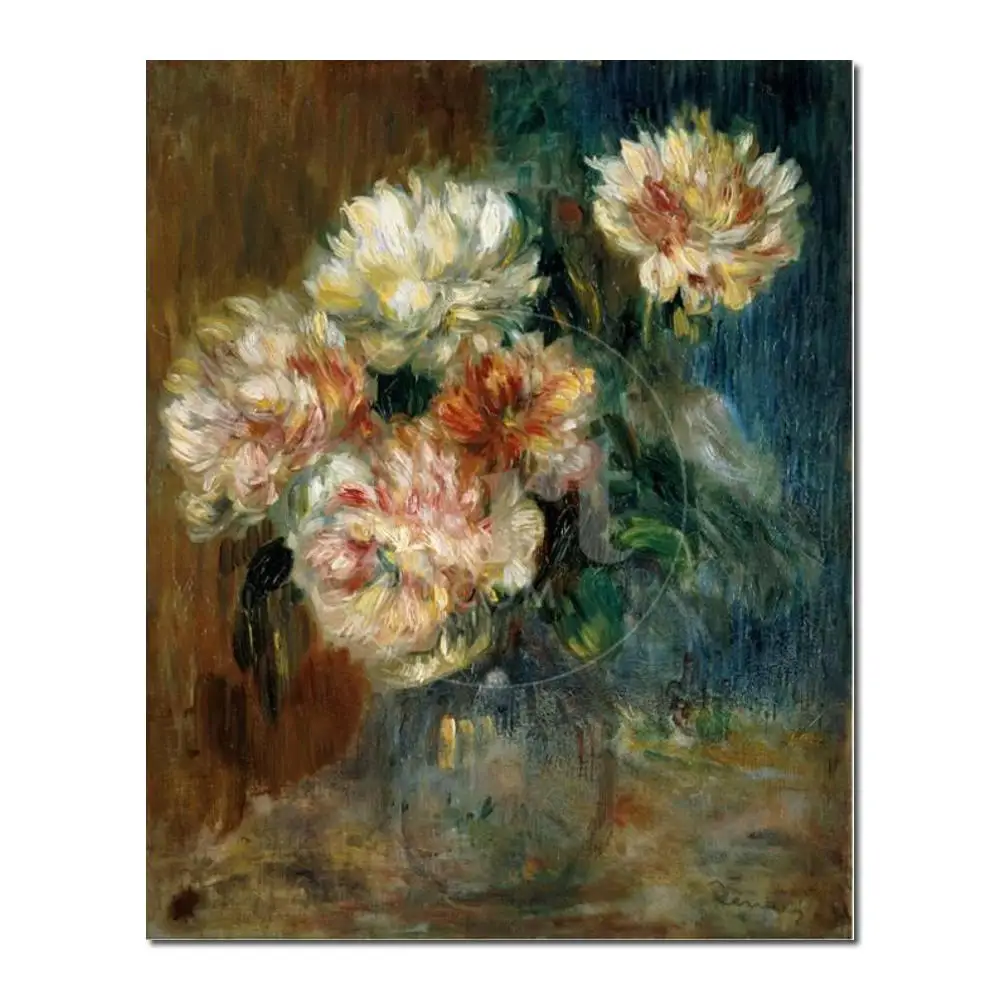 

photo to canvas oil painting Pierre Auguste Renoir Handmade wall art Vase of Peonies High quality