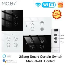 MOES – interrupteur de store à Double rideau, avec WiFi RF, 2 boutons, pour volet roulant, moteur électrique, avec Google Home Alexa, Tuya Smart Life