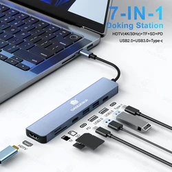 Concentrador de red USB tipo C 7 en 1, 4K @ 30Hz, Compatible con HDMI, USB 3,0, PD100W, adaptador multipuerto, estación de acoplamiento para ordenador portátil, Dell, Nintendo Switch