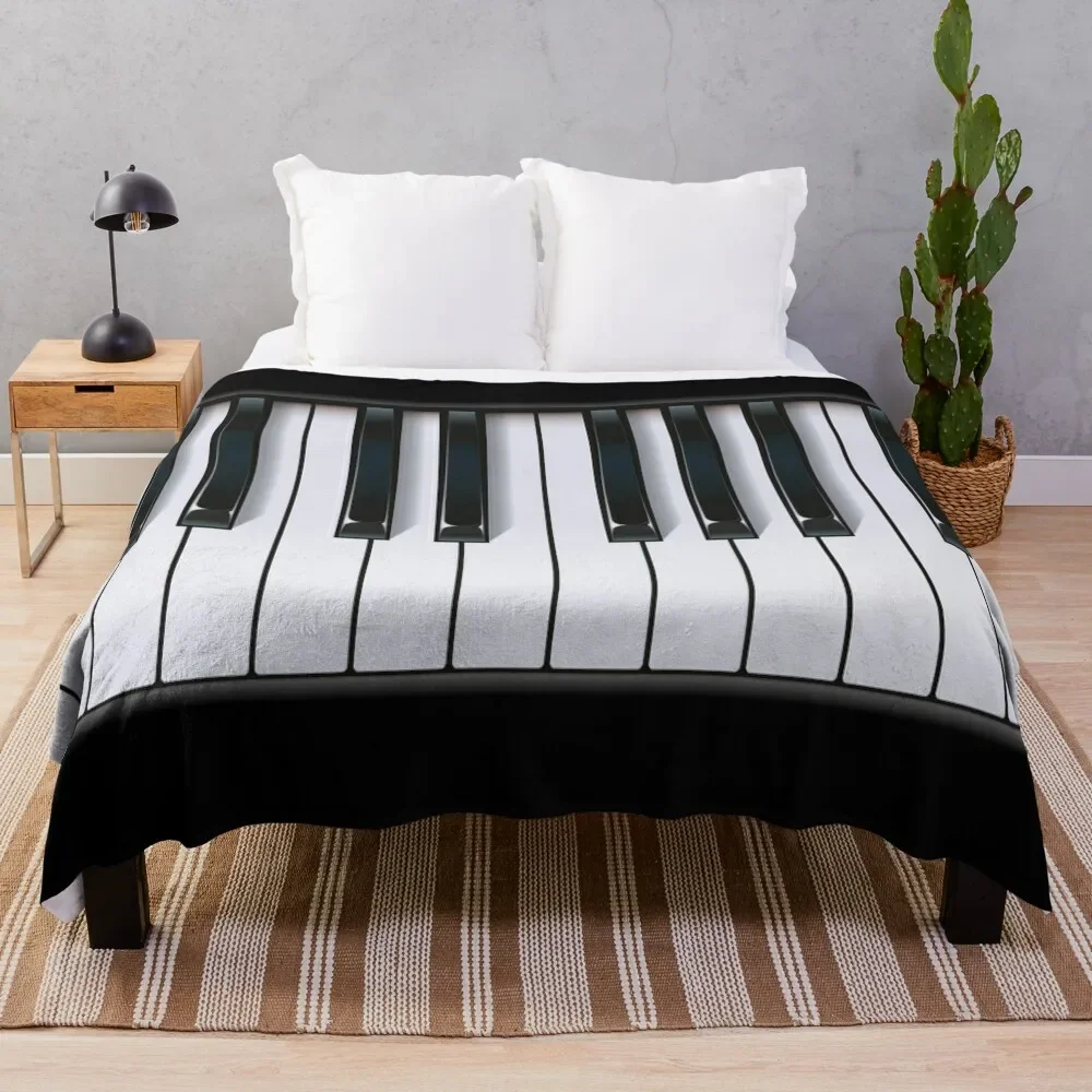 Piano Print Flannel Throw Blanket for Music Lover Bed Sofa Couch Travel Decoration King Queen Full Size Lightweight Warm Soft