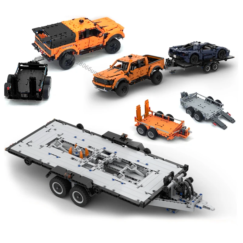 MOC Technical F-150 Raptor Trailer Model Can Tilted Pickups Building Blocks DIY 42126 Tow Trucks Bricks Assembly Set Toy Gifts