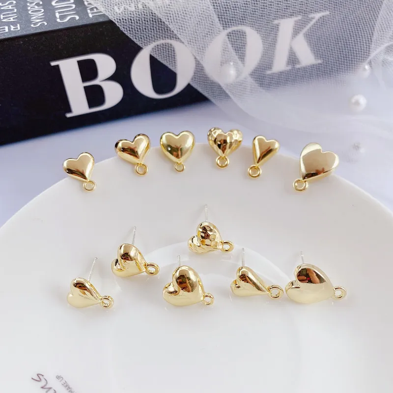 10pcs Heart Shape Earrings Connectors Handmade Gold Color Stud Earring Settings Earrings Base for Diy Jewelry Making Accessories