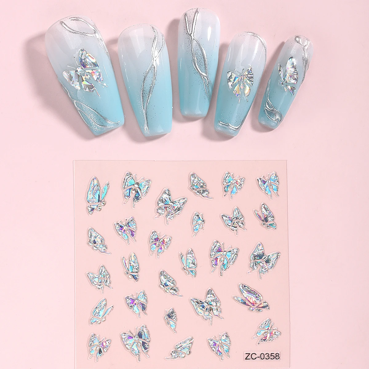 1pcs Glitter Art Nail Sticker Jelly Butterfly/Moon/Star/Heart/Rhinestone Self-Adhesive Nail Decorations Decals Accessories DIY