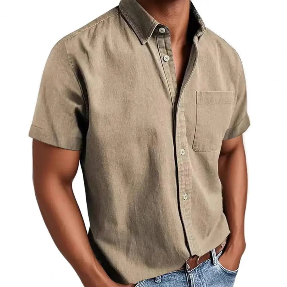 

Летняя мужская рубашка на пуговицах, мягкая винтажная футболка с коротким рукавом, повседневный пляжный топ для рыбалки с карманом