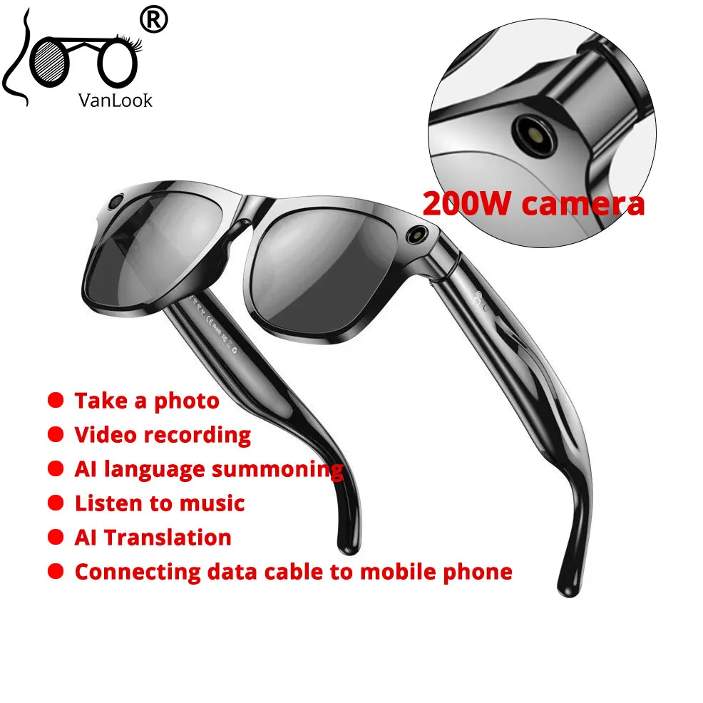 AI Shooting Glasses Wireless Voice Control Bluetooth Photography Translation Listening To Music Smart Sunglasses Square