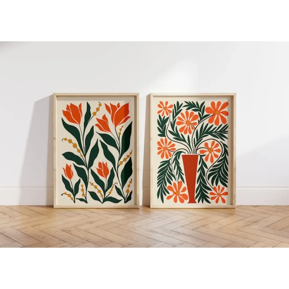 2pcs frameless Canvas Painting Frameless Orange Blossom Printed Canvas Painting,Abstract Plant Gallery,Plant and Flower Printing