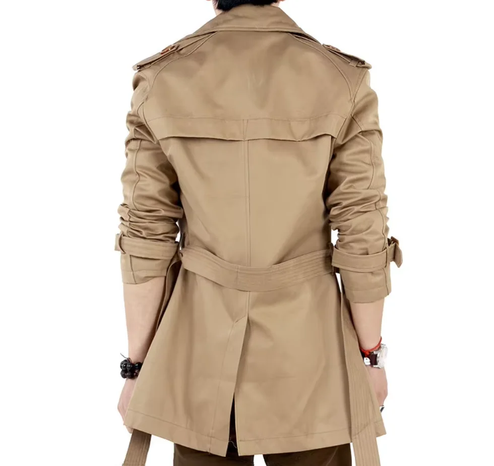 Autumn Spring Trench Coat Men Slim Korean Double-Breasted Mid-Length Fashion Jacket Winter Cosplay Costume