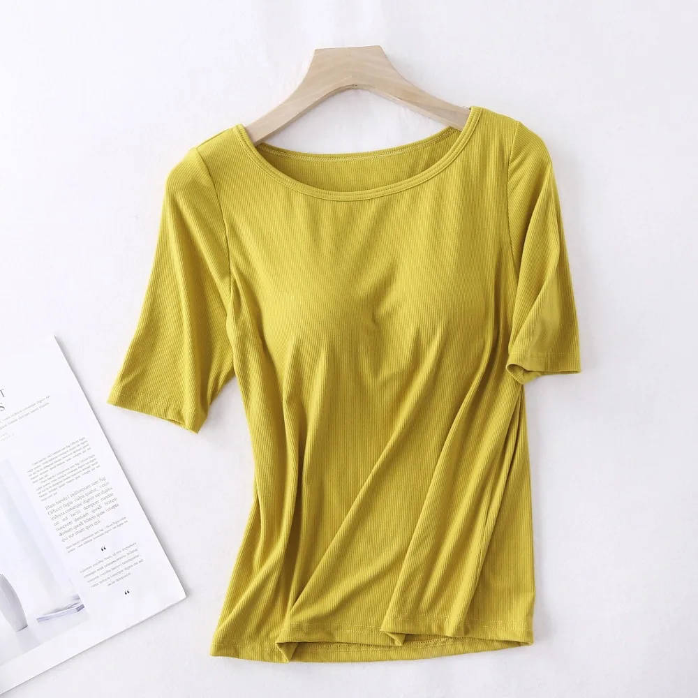 One Piece Pajamas Tops For Women New Short Sleeve Modal Cotton Sleepwear T-shirt Chest Pad Casual Underwear Sleeping Pijama