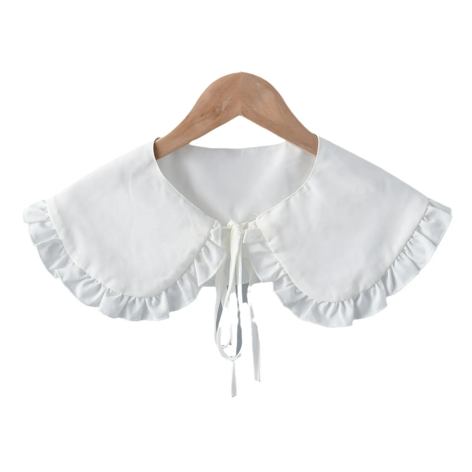 White Shawl for Doll False Fake Collar for Women Girls Ruffled Trim Detachable Half Shirt Lapel Blouse Lace-Up Bandage