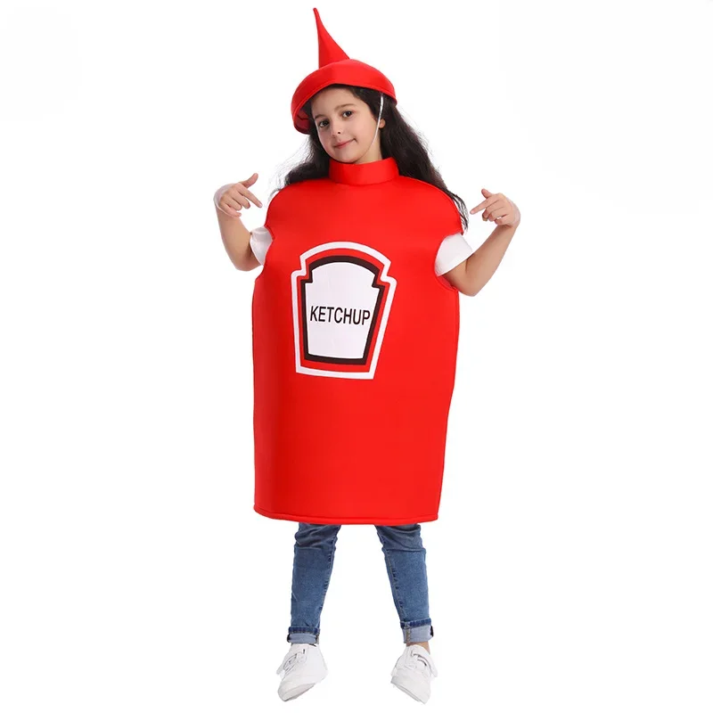 Costume drôle de carnaval d'Halloween pour enfants, ketchup espiègle, tomate aiss, ce costume de jeu, moutarde, élasthanne