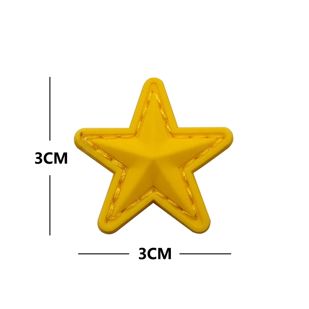 3D PVC silicone 5 star magic sticker badge red, yellow, white and black pentagram hat badge