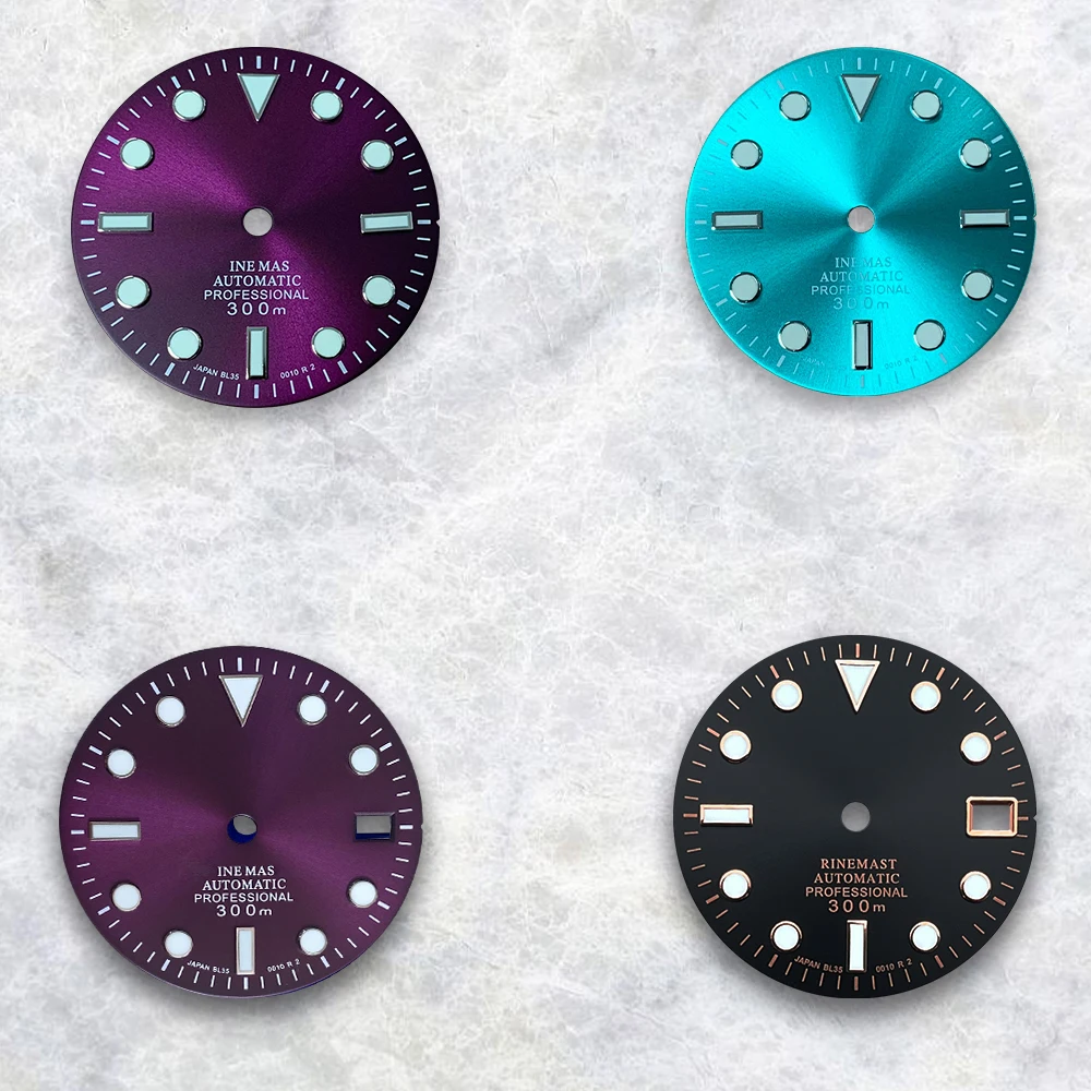 

Purple/Blue/Orange/Green 28.5mm S Logo Dial Suitable For NH35/NH36/4R/7S Japanese Automatic Movement Green Luminous Watch