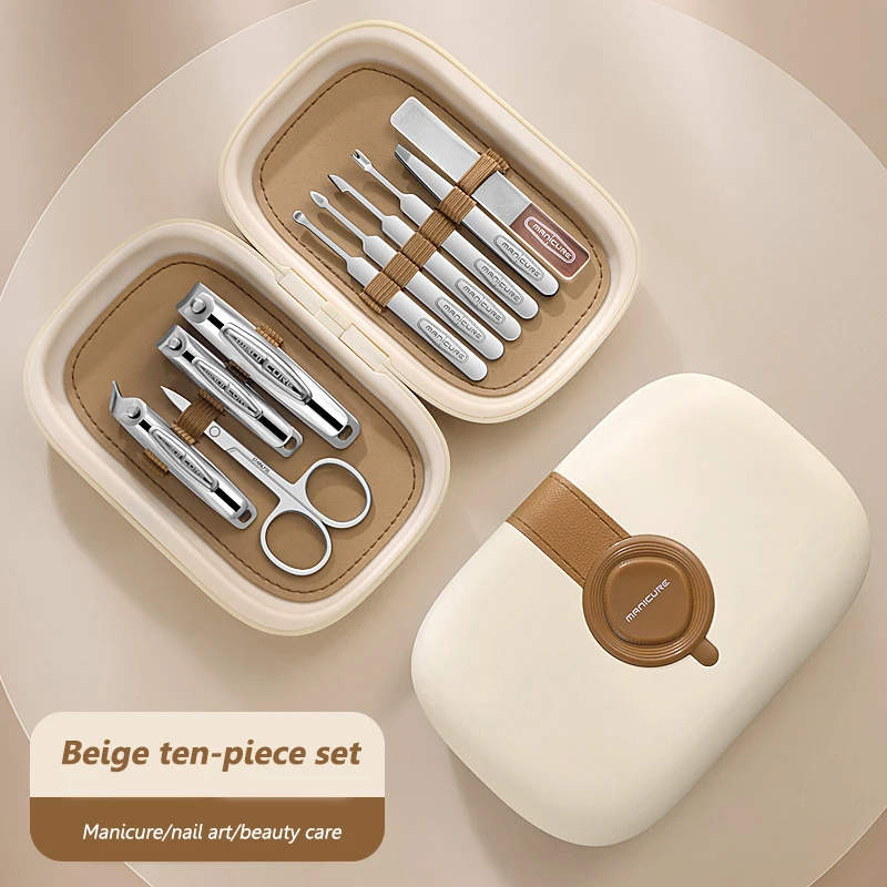 

A set of 10 pieces of stainless steel nail clippers, dead skin clippers, slanted nail clippers, nail rubbing and manicure