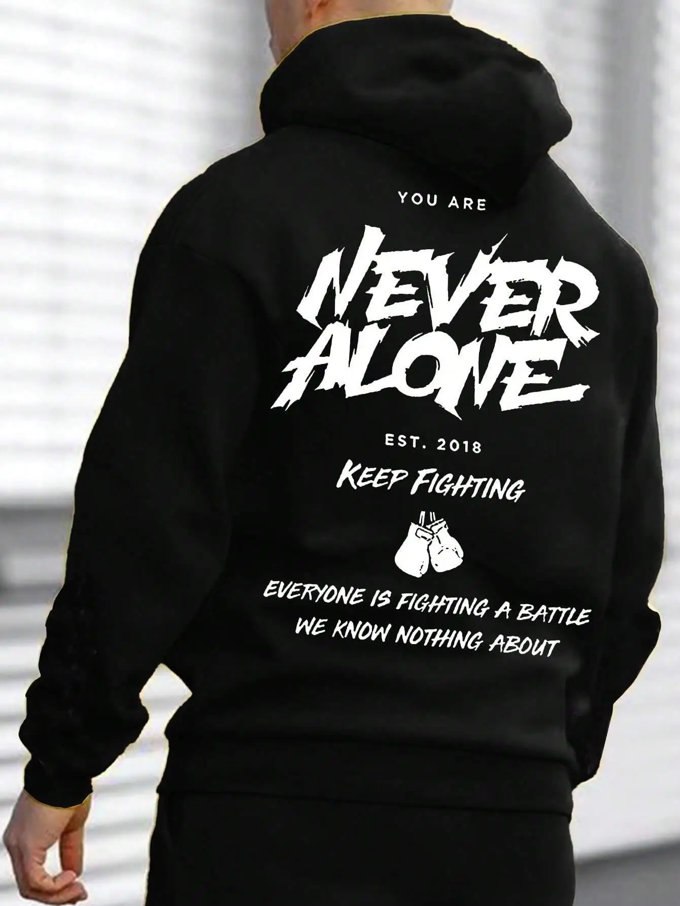 

NEVER ALONE Slogan Printed Hoodies For Men Gothic Vintage Popular Hip Hop Style Sweatshirts Casual Comfortable Hooded Streetwear