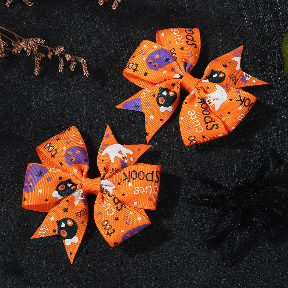 

LOVEKIKI 2 шт. забавные банты для волос с призраками, заколка для волос для девочек, заколка с бантом и принтом тыквы, аксессуары для волос на Хэллоуин для малышей