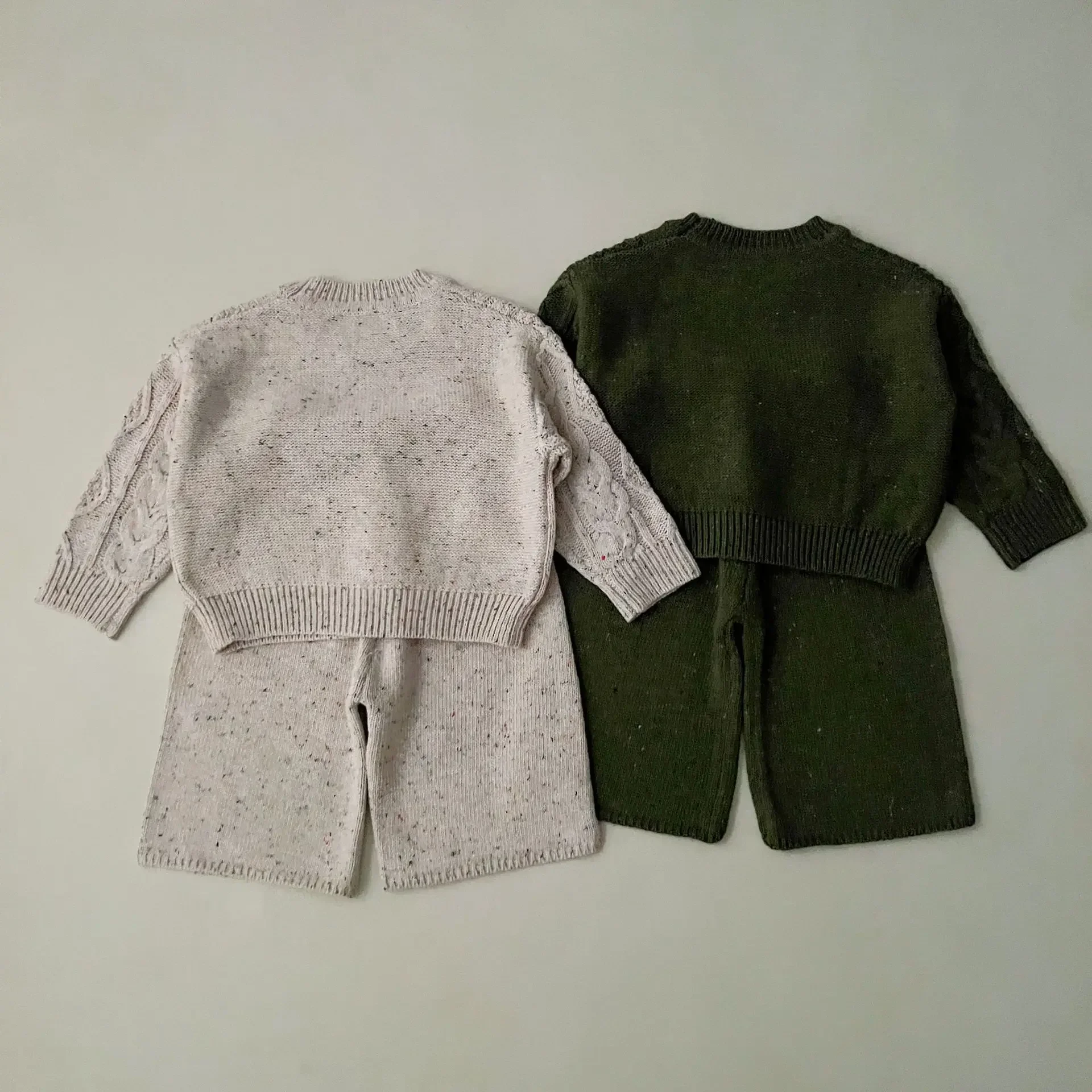 

2024 Spring Kid Knitsuit Boy Girl Baby Retro Twist Knitted Sweater Children Loose Casual Knitpants Toddler Cotton Pullover Shirt