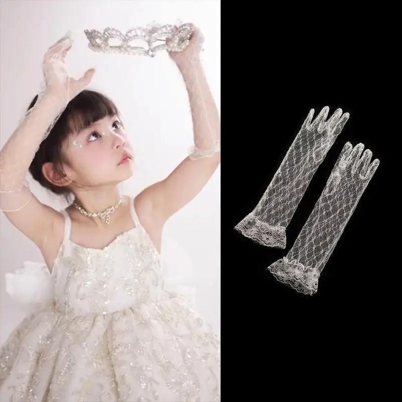 Guanti da sposa per adulti e guanti da abito per bambini Maglia diamante bianco carino sottile corto elegante guanti da principessa per feste