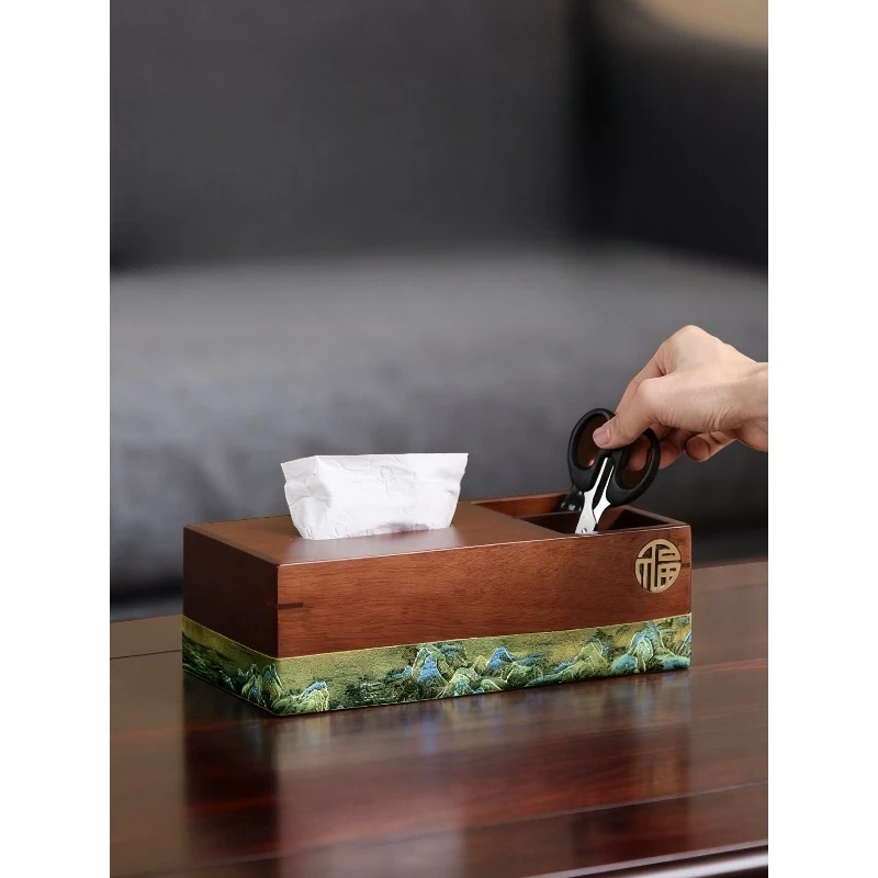 

Solid wood paper towel box New Chinese living room Home dining table Advanced remote control