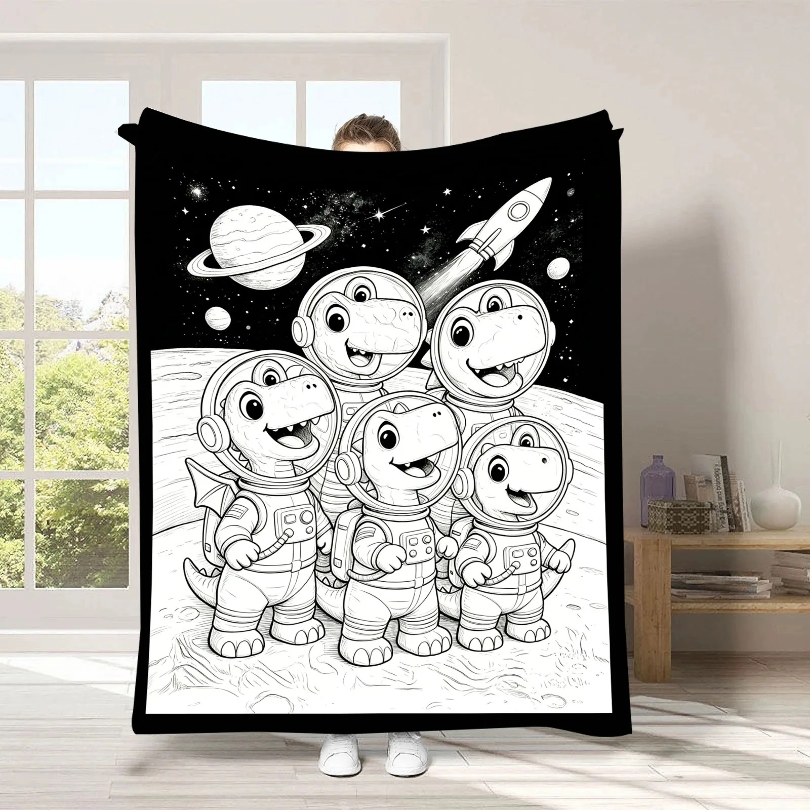 Doodle Character Coloring Blanket Colorful Monster Outline Blanket Portable Blanket for Kids Play And Art Time