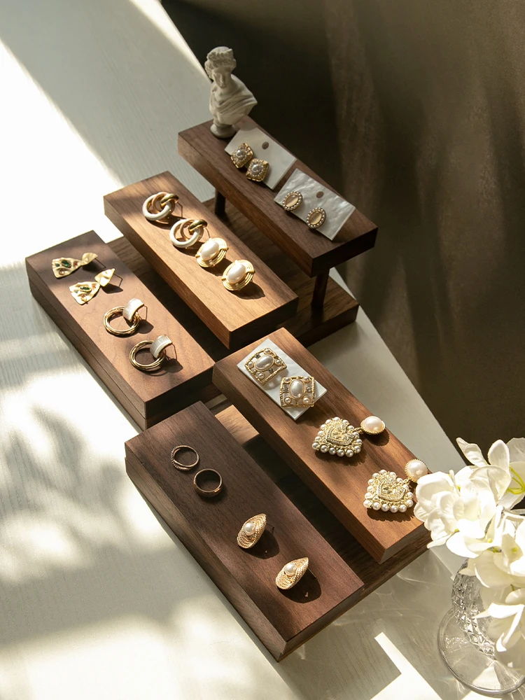 Walnut jewelry display props jewelry tray earrings necklace bracelet wooden ladder multi-layer display stand