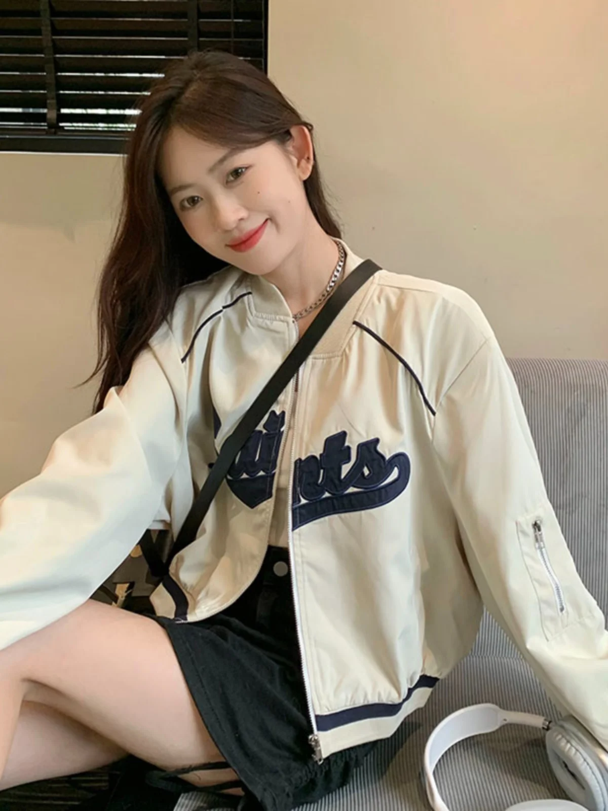 

Retro Embroidered Baseball Jaet Women's Loose Fit Thiened Cotton Insert Design Autumn Winter New Sle Outerwear Coat