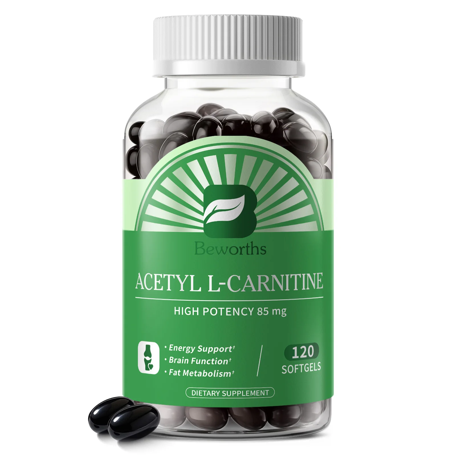 

BEWORTHS 120PCS L-Carnitine Capsules Weight Management Detox Support Muscle Growth Enhances Focus,Alertness And Memory