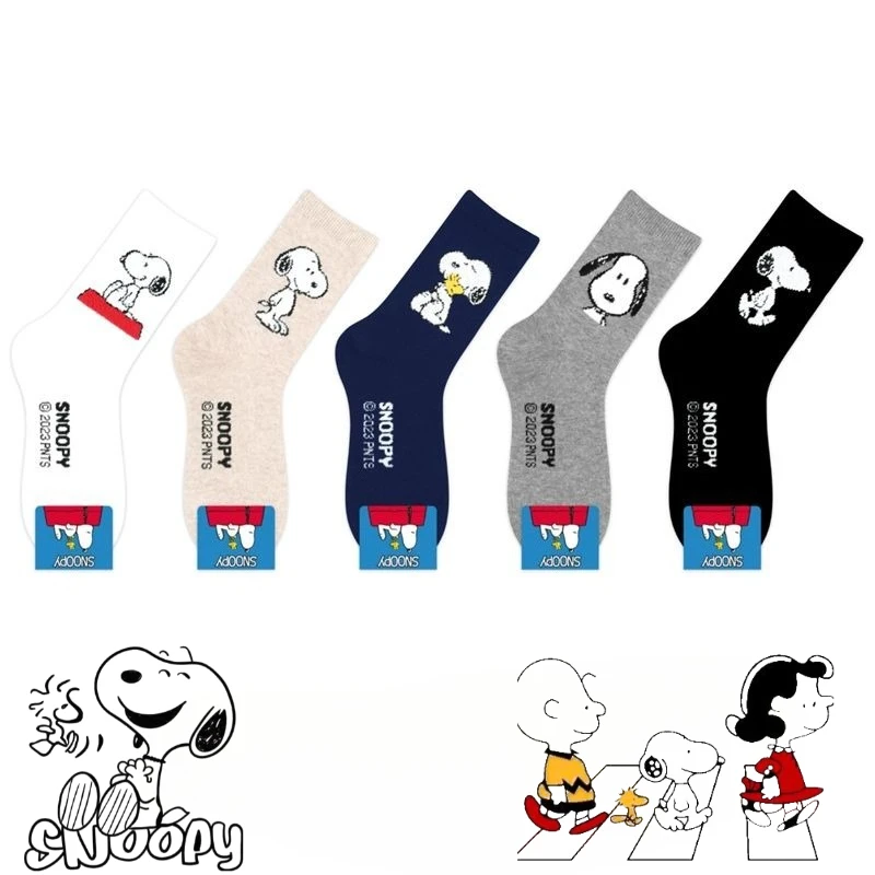 

Милые носки до середины икры с рисунком Снупи, креативные персонализированные женские осенние и зимние носки из чистого хлопка, подарок в стиле аниме.