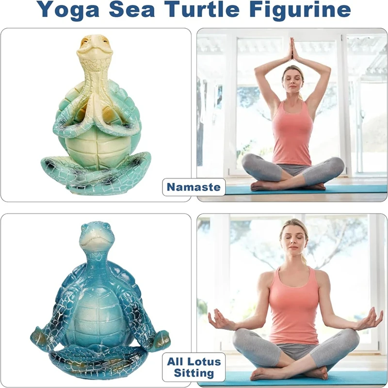 N85R-2 PCS Sea Turtle Meditation Home Decor, Meditation Figurine, Home Decor Yoga Resin Sea Turtle Statue For Home Office