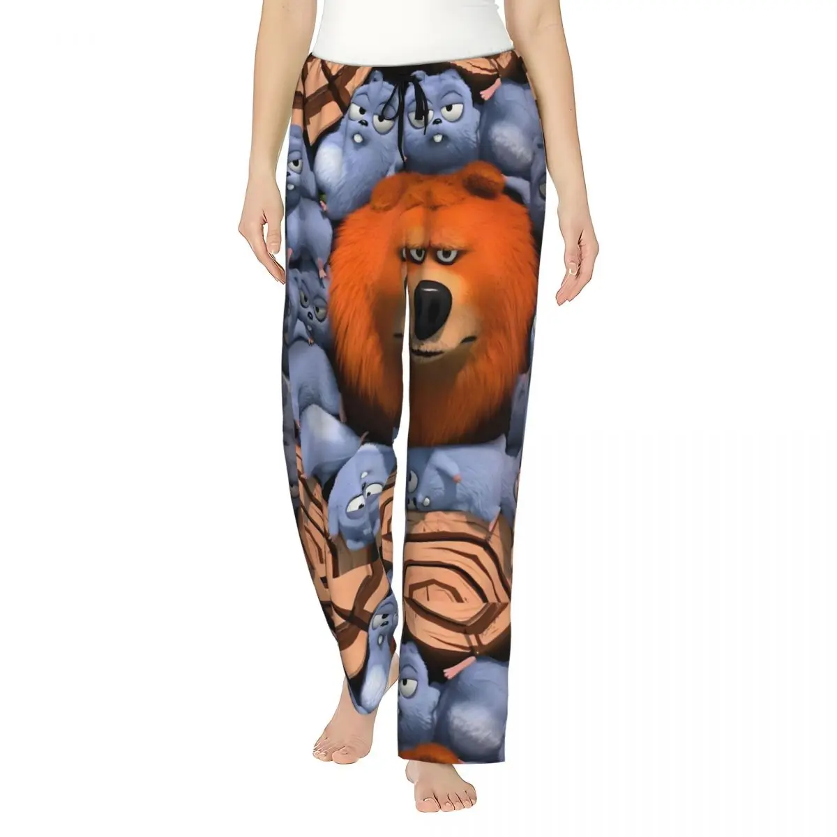 Custom Printed for Women Cute Grizzy And The Lemmings Cartoon Pajama Pants Sleepwear Sleep Lounge Bottoms with Pockets view 3