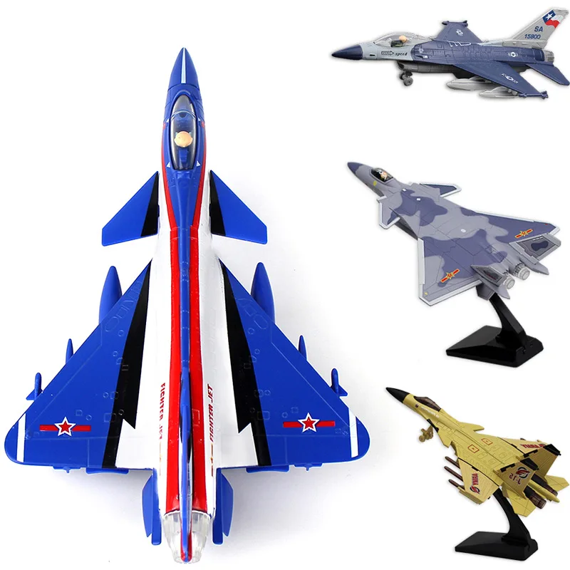 Model Alloy Aircraft J10 J20 Military Vehicle Sound and Light Pull Back Miniature Metal Fighter Collection Gifts Toys for boys