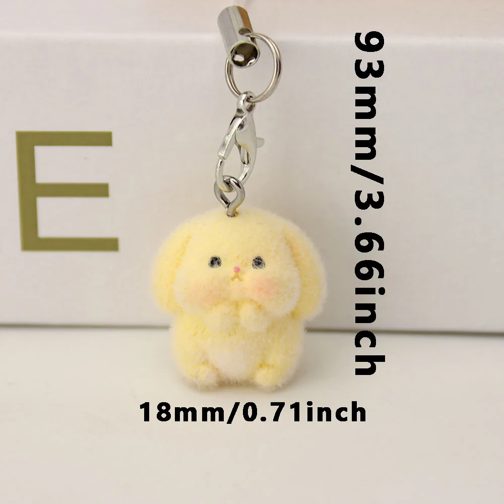 3D Cute Flocking Resin Rabbit Charms for Couples Mobile Phone Pendants Key Rings Earphones Bag Dcorations Jewelry Gifts