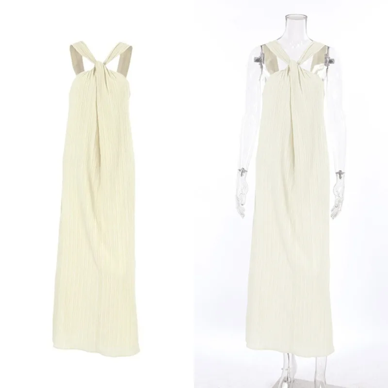 

Summer Halter Neck Sleeveless Beach Dress Casual Fashion Long Dress Elegant Holiday Resort Vacation Dress Stylish Women's Dress