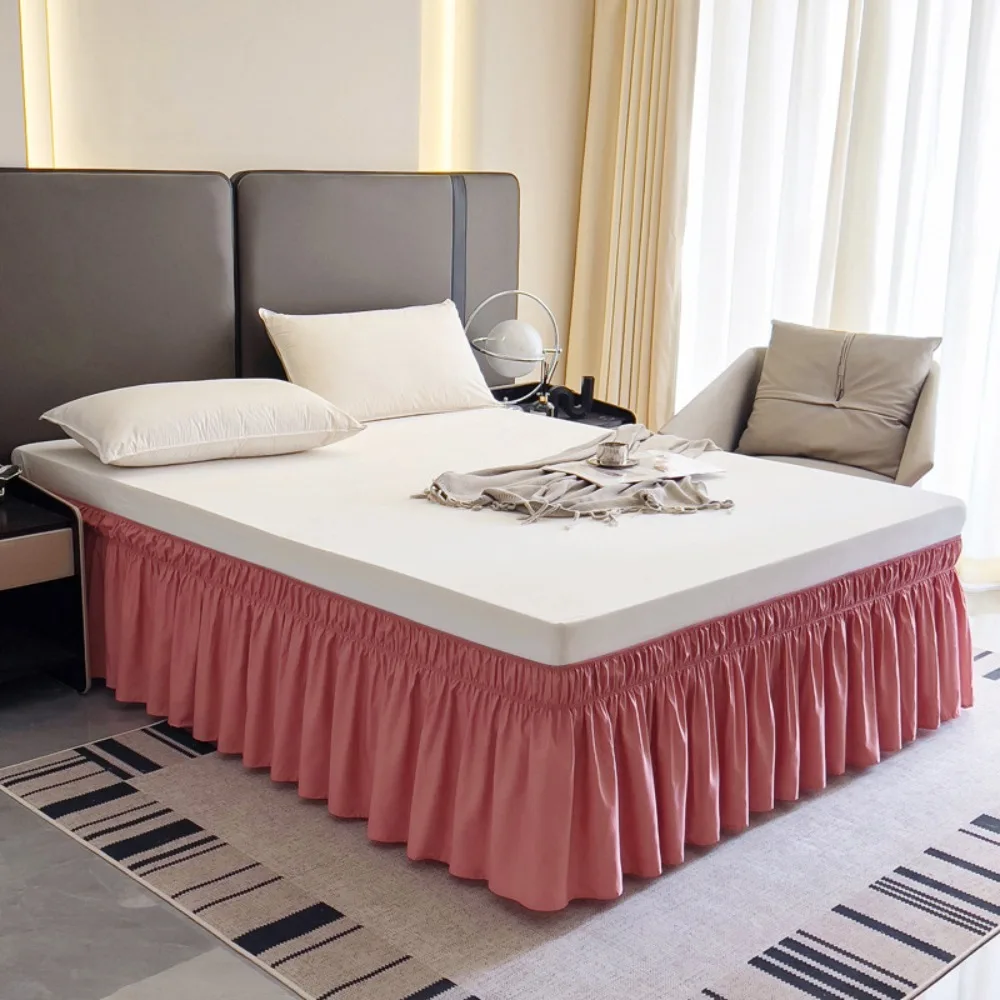 Bed Accessory Wrap Around Style Bed Skirt Ruffles Fade Resistant Bed Dust Cover Washable Solid Color Bed Protector Hotel