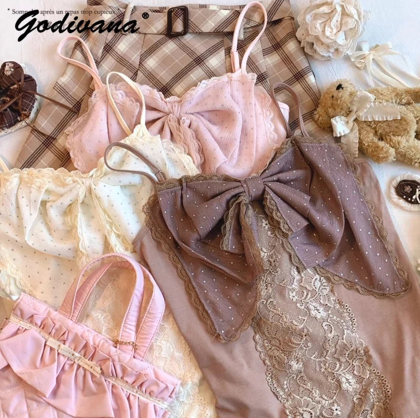 Neues Sommer-Retro-Top für Mädchen mit Spitzen-Patchwork und Polka Dots, Ärmelloses Damen-Oberteil mit Großer Schleife