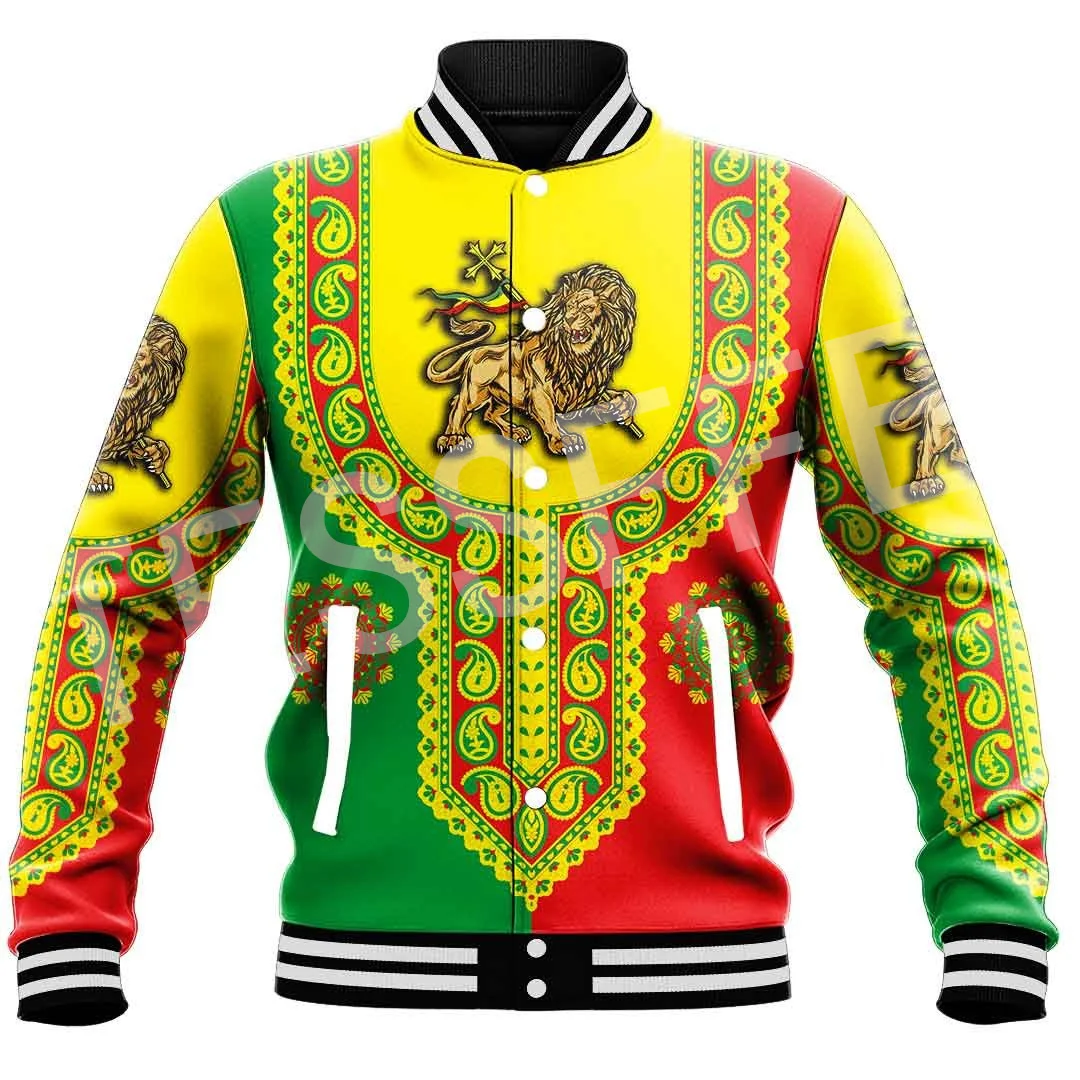 NewFashion Africa Ethiopia Country Flag Tattoo Retro Casual Funny Harajuku Windbreaker Button Bomber Jacket Baseball Jackets X3