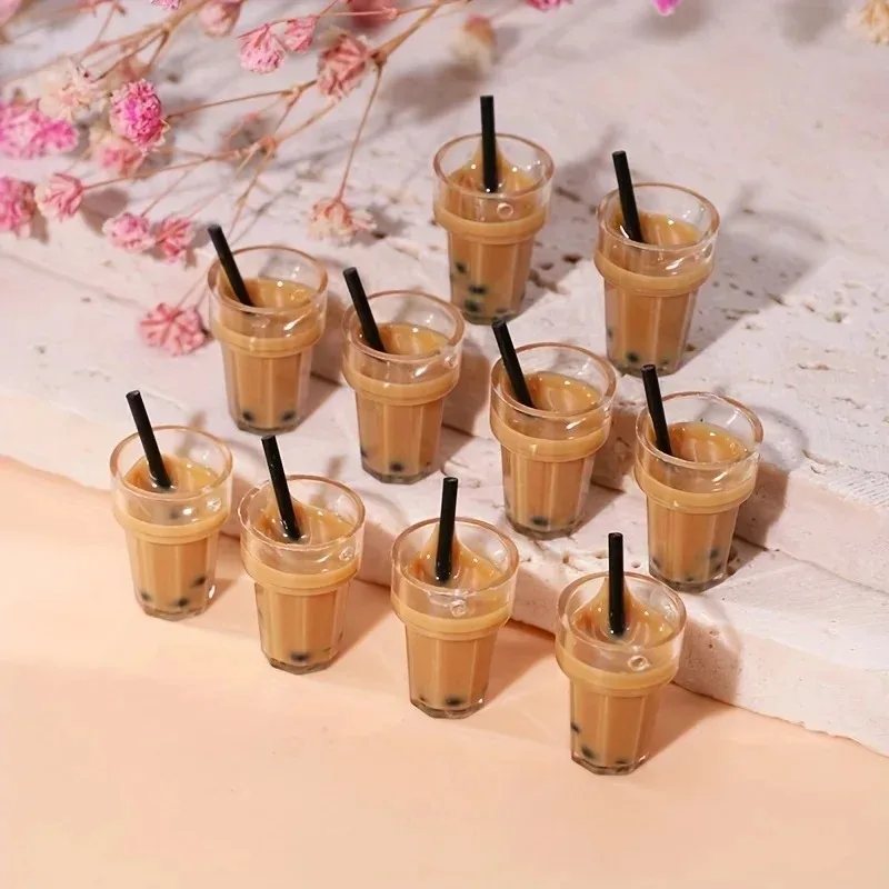 1:12 Scale Mini Milk Tea Charms for Dollhouse, Cute Pendants for Jewelry Making, DIY Bracelet Earring & Key Chain Accessories