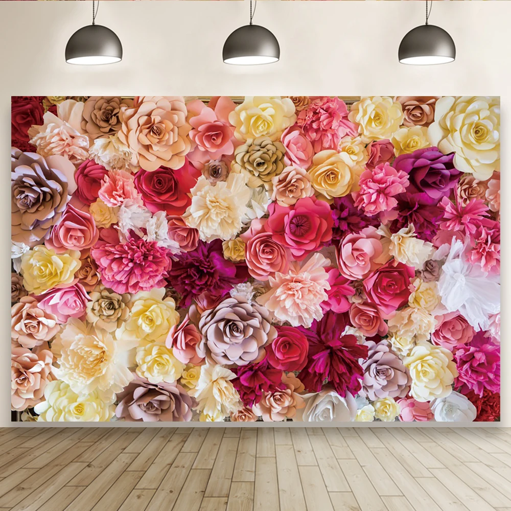 Laeacco งานแต่งงานภาพพื้นหลัง Rose กำแพงดอกไม้เวทีวันเกิดถ่ายภาพฉากหลังสำหรับ Photo Studio