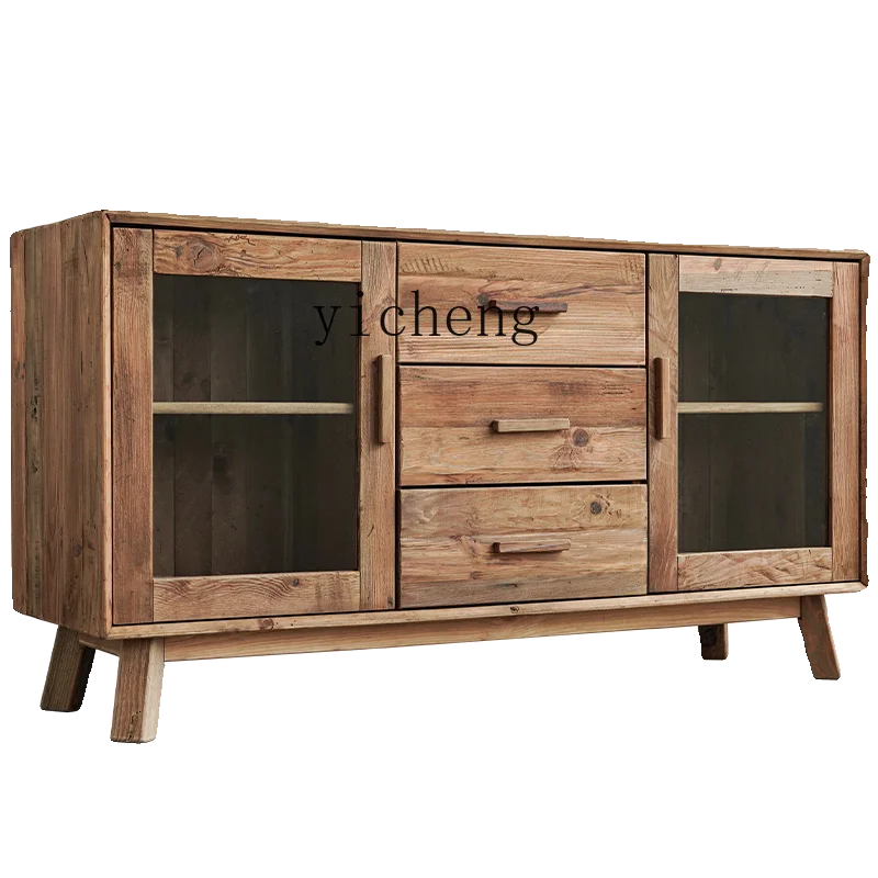 ZYA solid wood dining side cabinet retro simple restaurant storage locker pastoral pine porch cabinet
