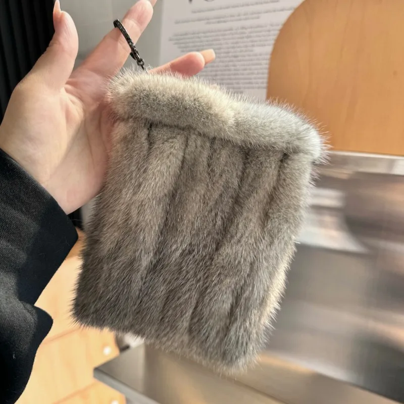 Real Mink Fur Bag For Women Casual Mini Fur Phone Bag Female Fluffy Fur Handbag Natural Fur Message Bag Evening Bags Ladies